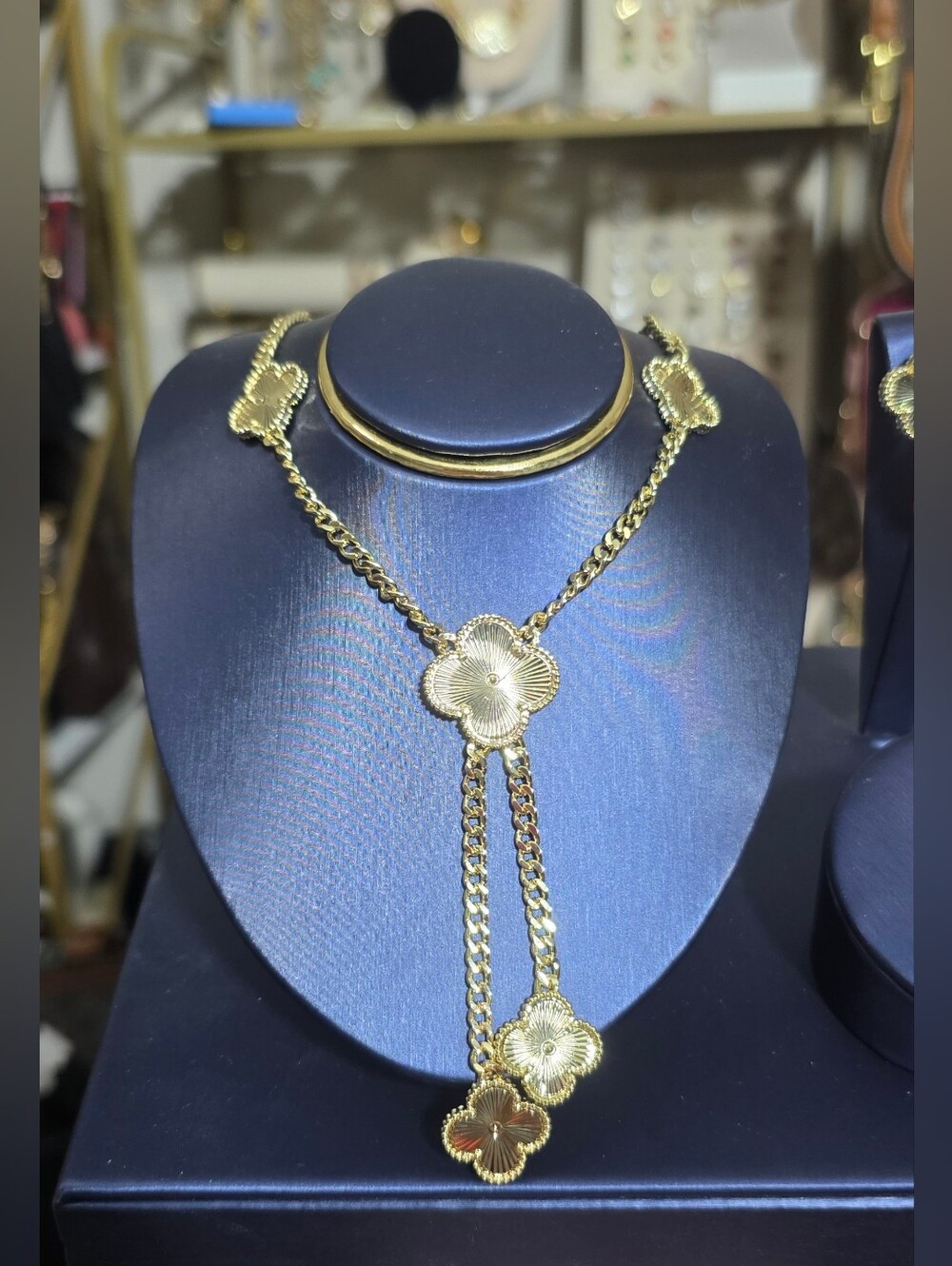 Elegant Gold Clover Drop Lariat Necklace